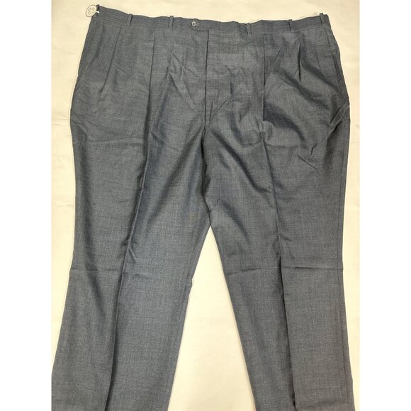 Berle Tailored Pants Men’s 56x37 Gray Blue 100% Worsted Wool Pleated Raw Hem - Picture 6 of 8
